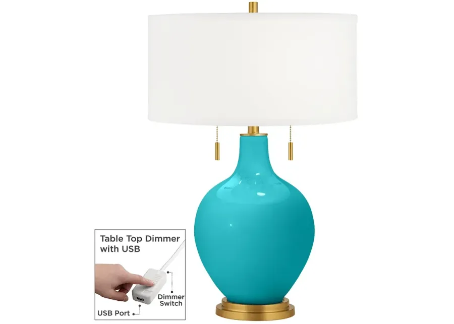 Surfer Blue Toby Brass Accents Table Lamp with Dimmer