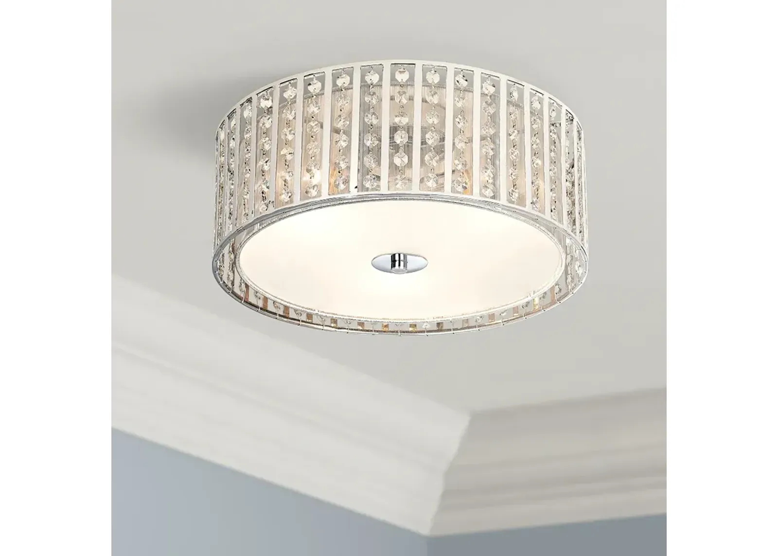 Possini Euro Crystal Strands 15 3/4" Wide Drum Ceiling Light