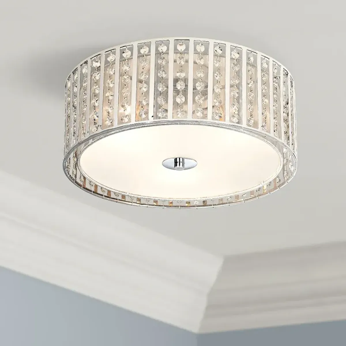 Possini Euro Crystal Strands 15 3/4" Wide Drum Ceiling Light