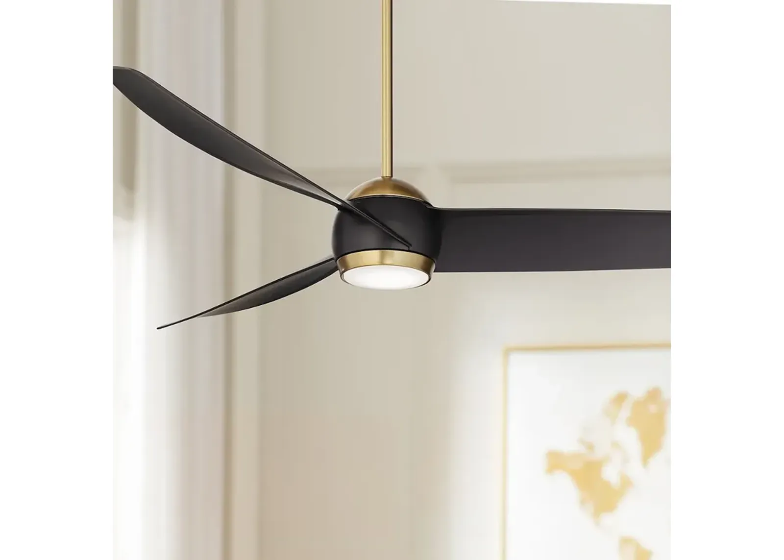 60" Possini Euro Stresa Brass and Matte Black LED Fan with Remote