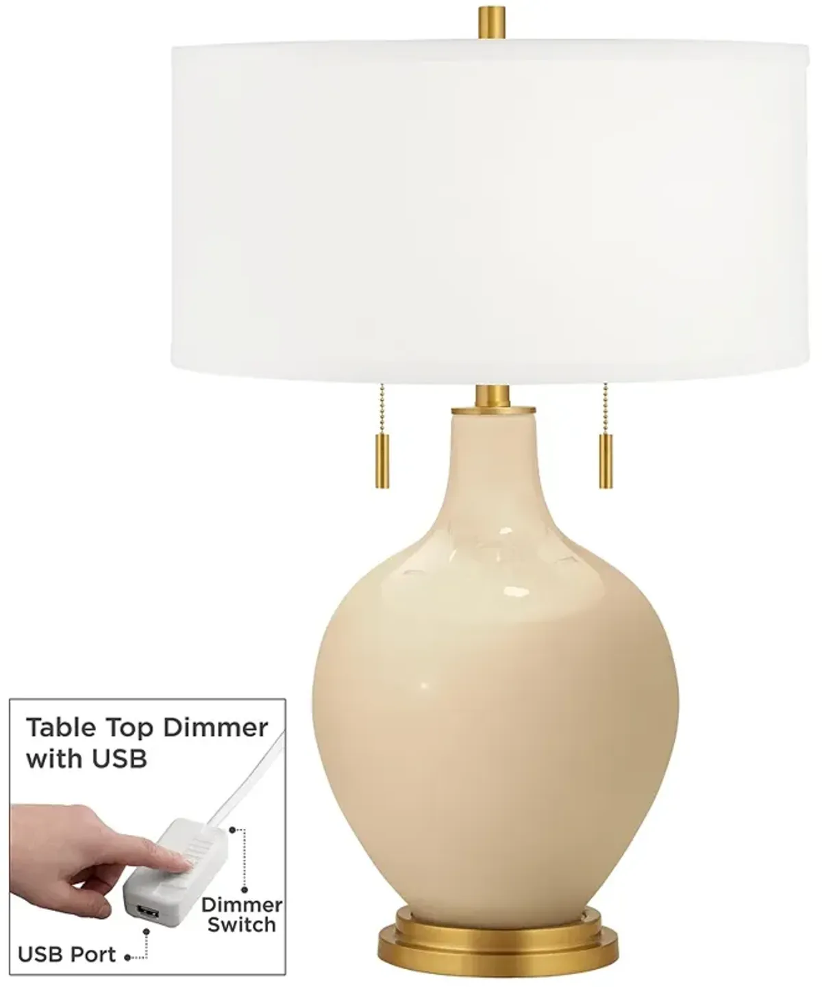 Color Plus Toby Brass 28" High Colonial Tan Table Lamp with USB Dimmer