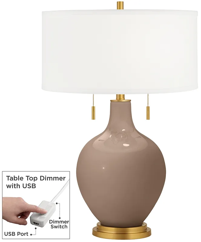 Mocha Toby Brass Accents Table Lamp with Dimmer