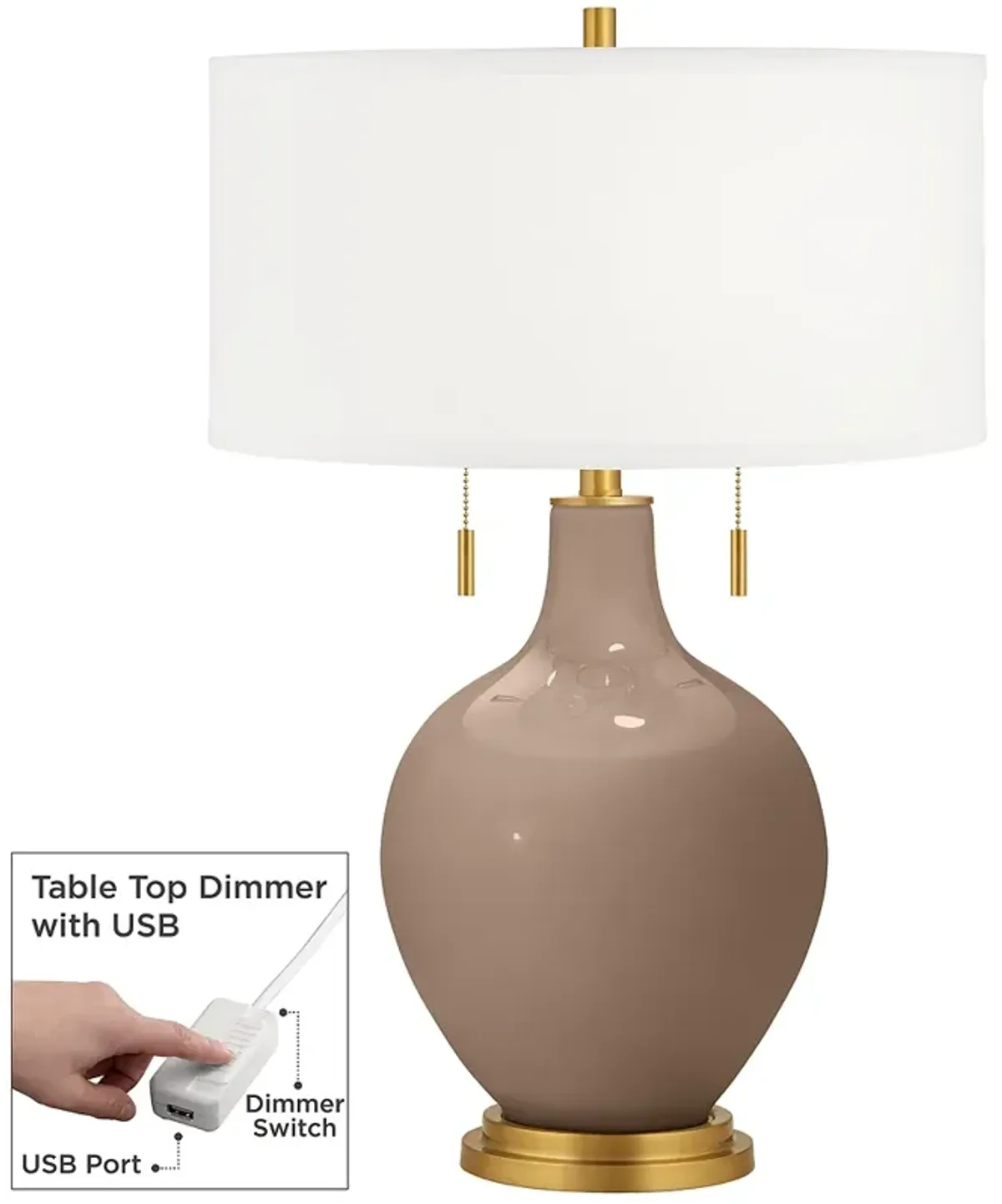 Color Plus Toby Brass 28" Mocha Brown Table Lamp with USB Dimmer