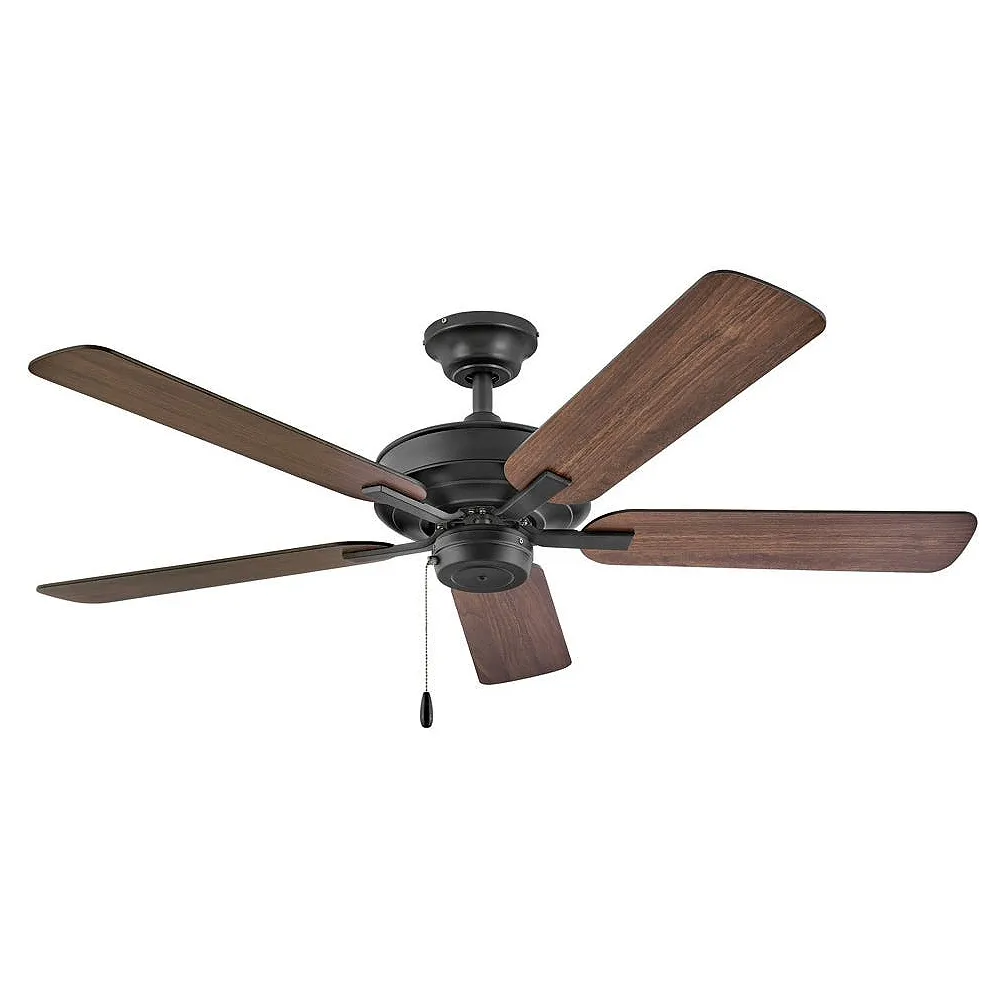 52" Hinkley Metro Black and Walnut 5-Blade Ceiling Fan with Pull Chain