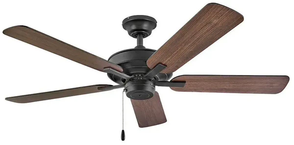 52" Hinkley Metro Black and Walnut 5-Blade Ceiling Fan with Pull Chain