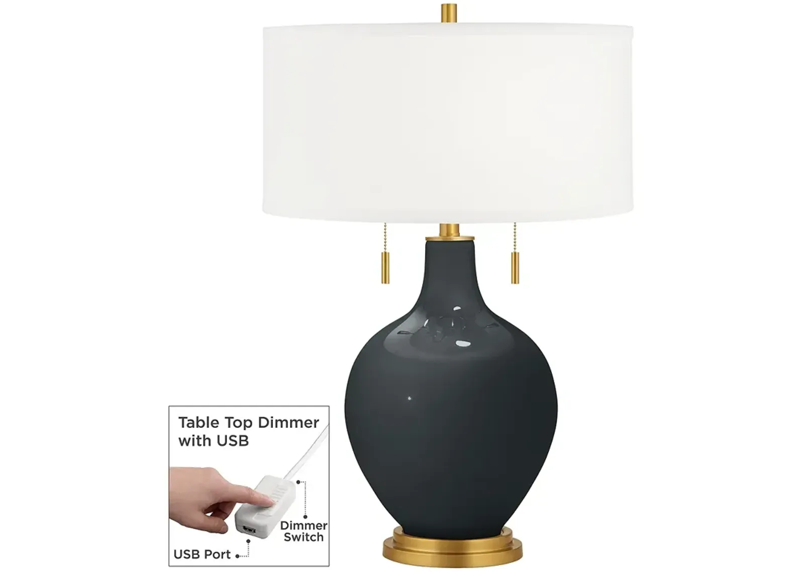 Black Of Night Toby Brass Accents Table Lamp with Dimmer