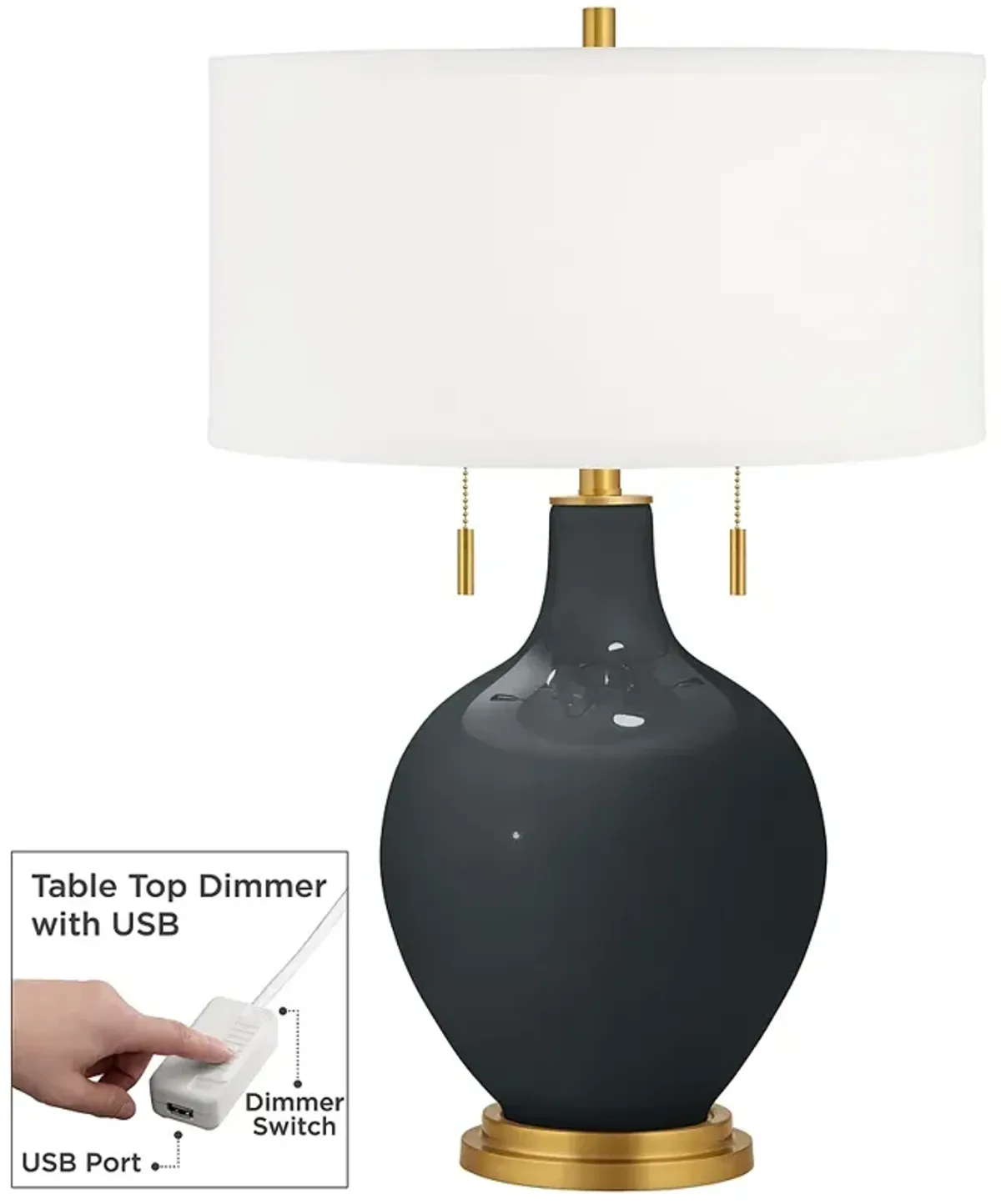 Color Plus Toby Brass 28" Night Black Table Lamp with USB Dimmer