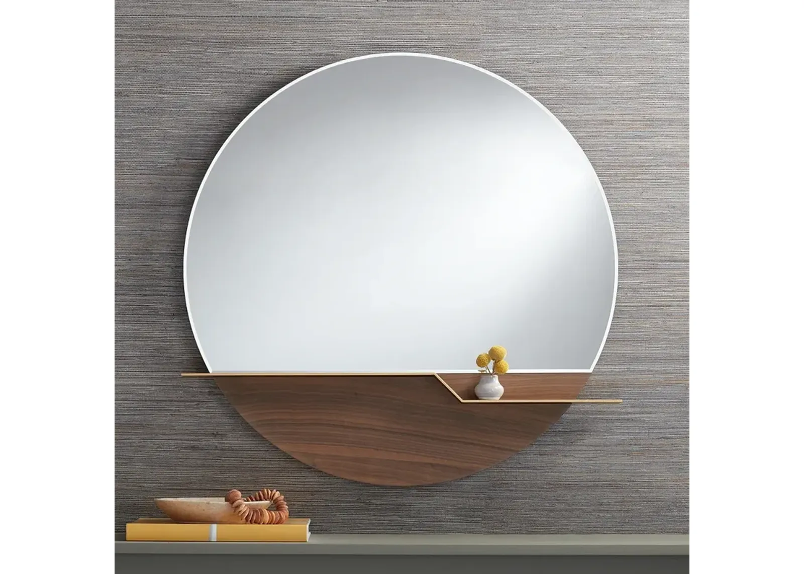 Possini Euro Loft 31 1/2" Brown and Gold Round Wall Mirror