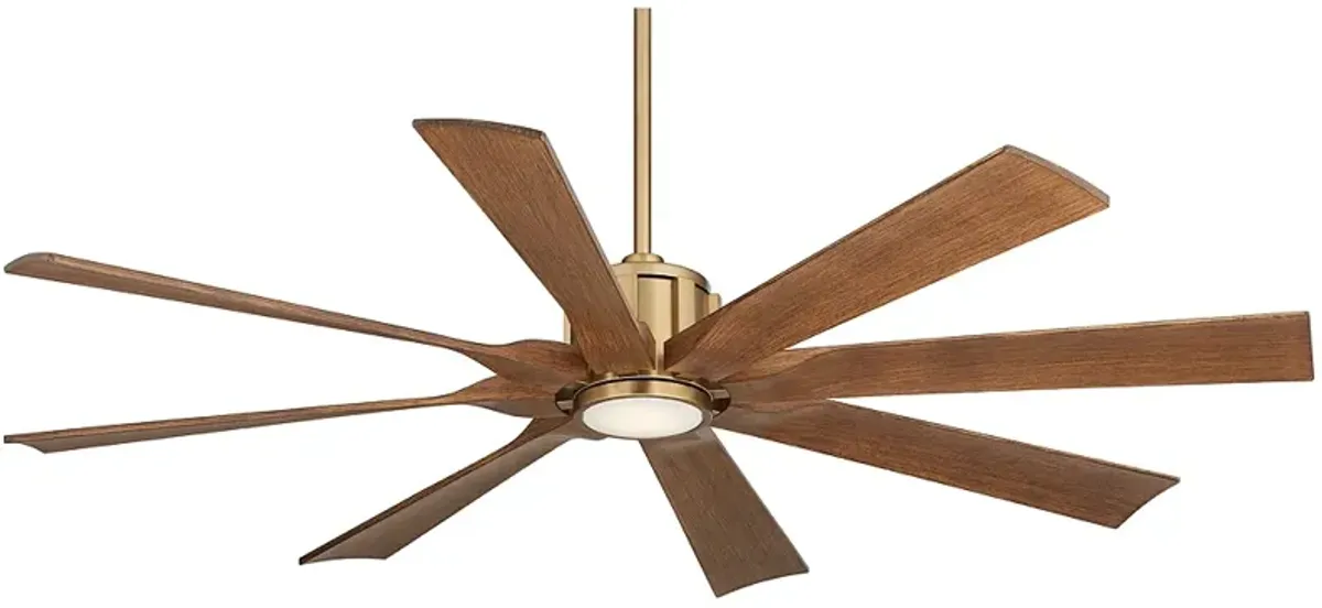 60" Possini Defender Soft Brass Koa Damp LED Ceiling Fan with Remote