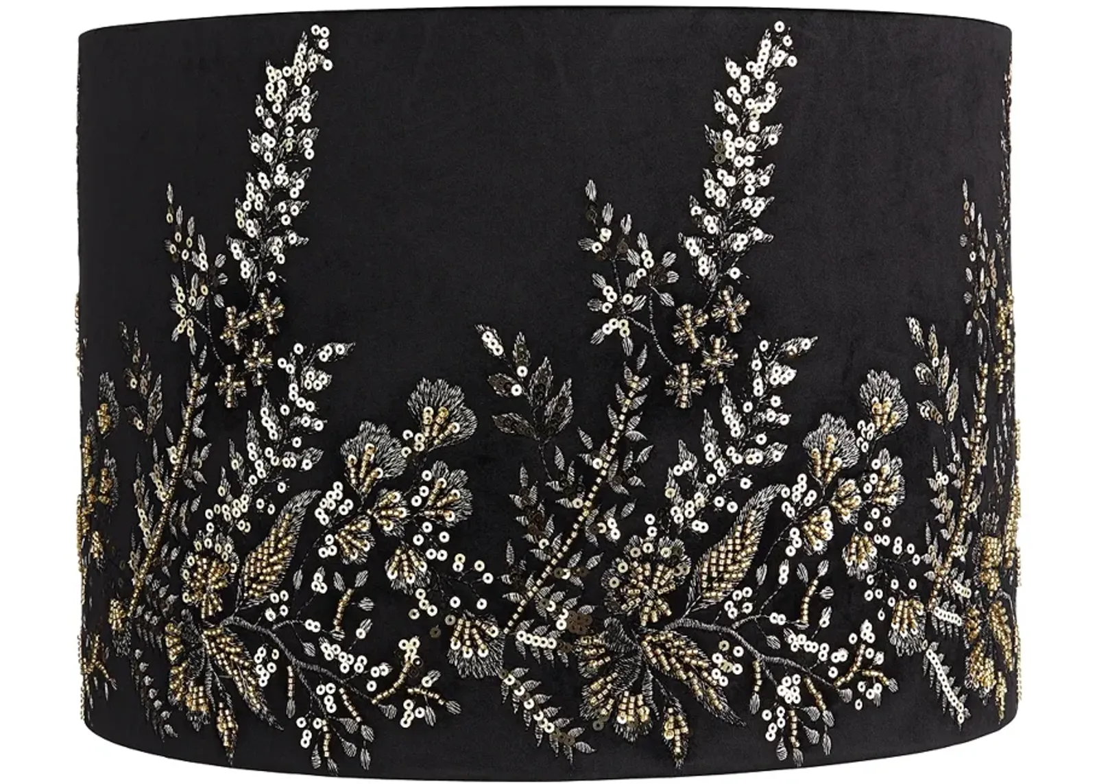 Black and Gold Floral Velvet Drum Shade 15x15x11 (Spider)