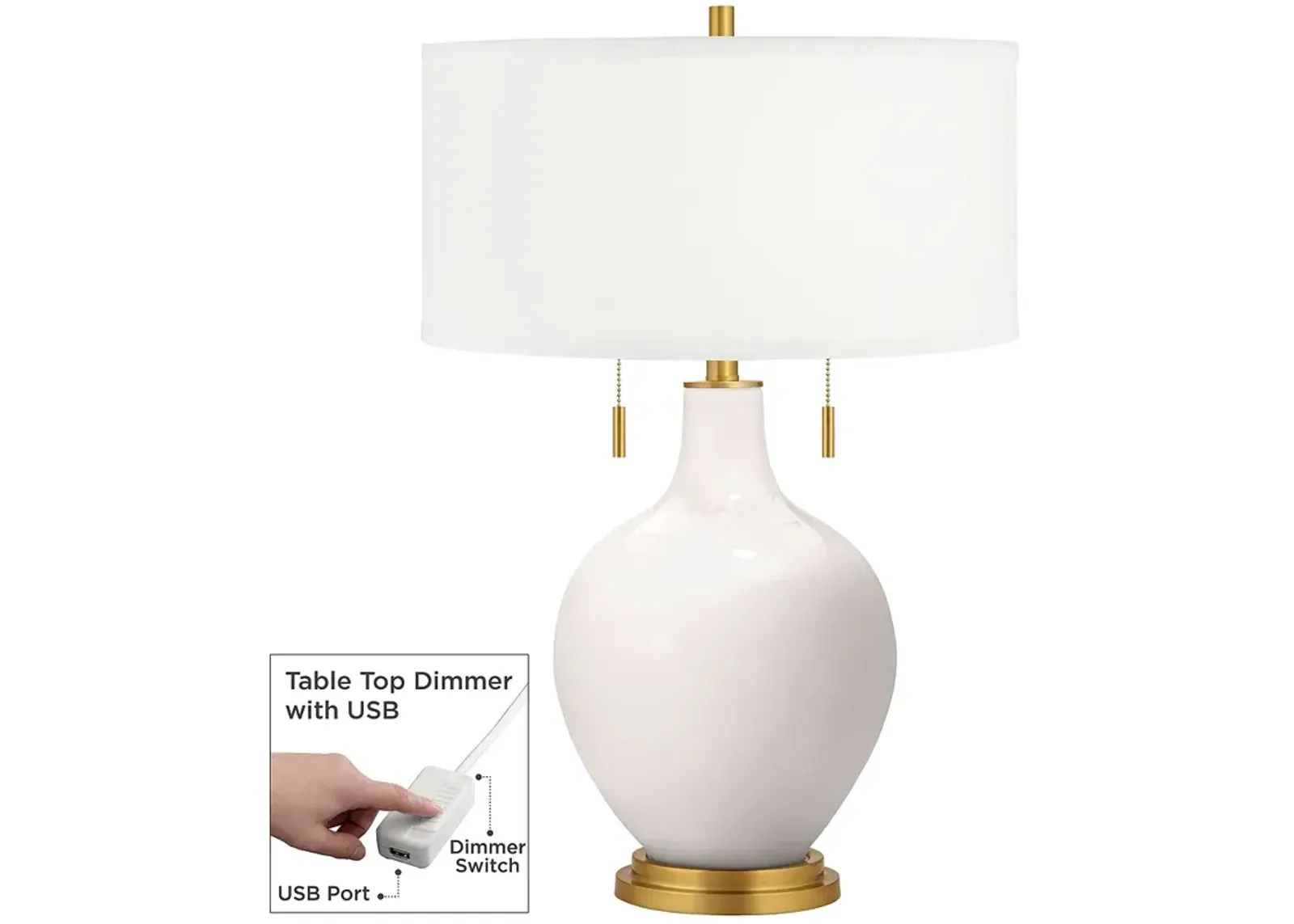 Color Plus Toby Brass 28" Smart White Table Lamp with USB Dimmer