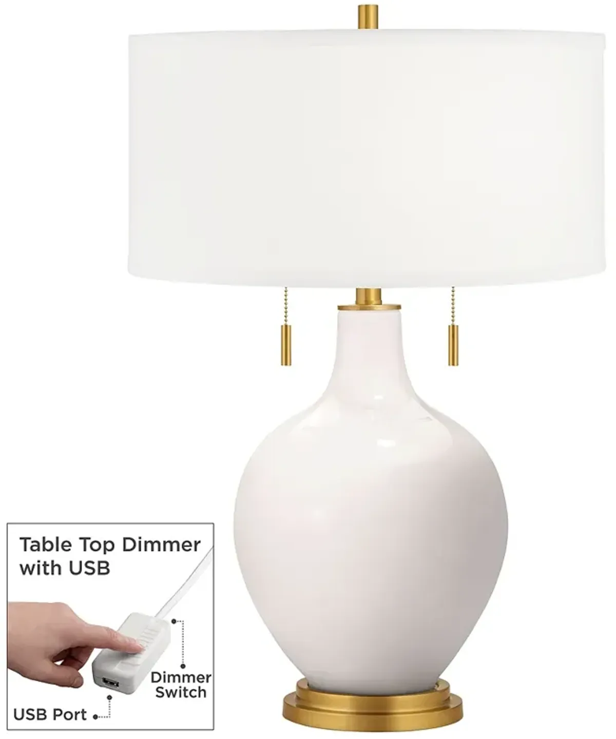 Color Plus Toby Brass 28" Smart White Table Lamp with USB Dimmer