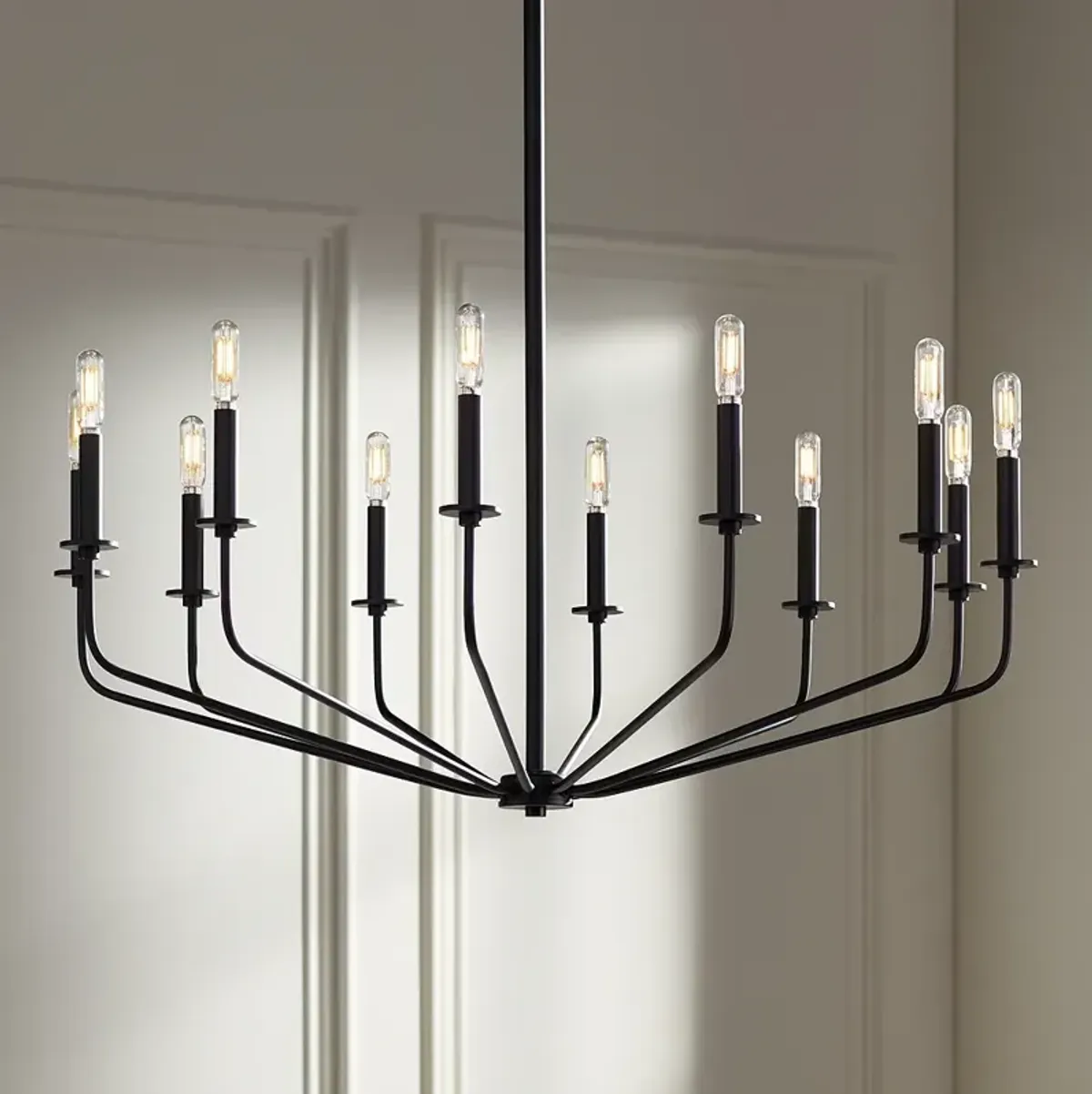 Franklin Iron Milanese 37 1/2" Black 12-Light Candelabra Chandelier