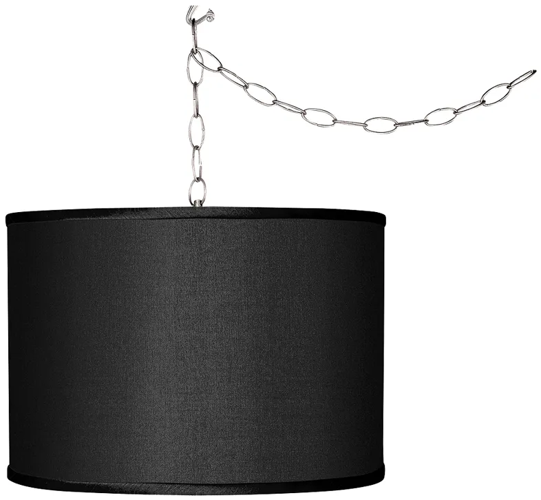 Black Faux Silk 13 1/2" Wide Plug-In Swag Pendant