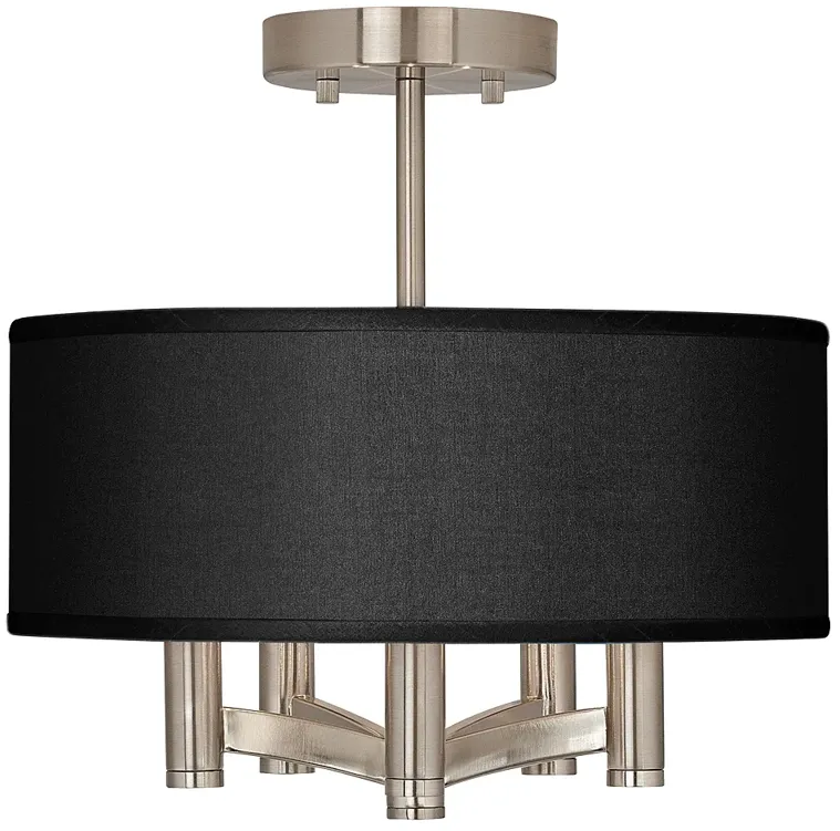 Possini Euro Ava 14" Faux Black Silk and Nickel Finish Ceiling Light