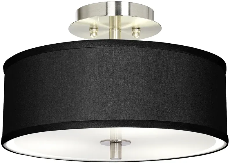 Possini Euro 14" Wide Black Faux Silk Modern Ceiling Light