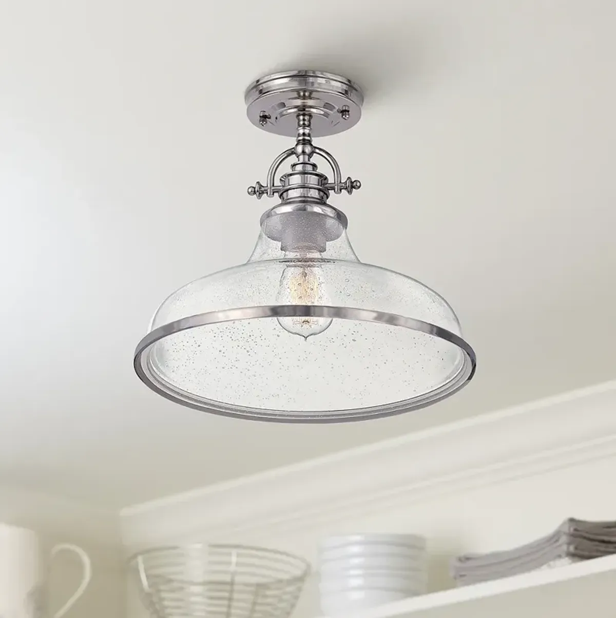 Quoizel Grant 13 1/2" High Brushed Nickel Glass Dome Ceiling Light