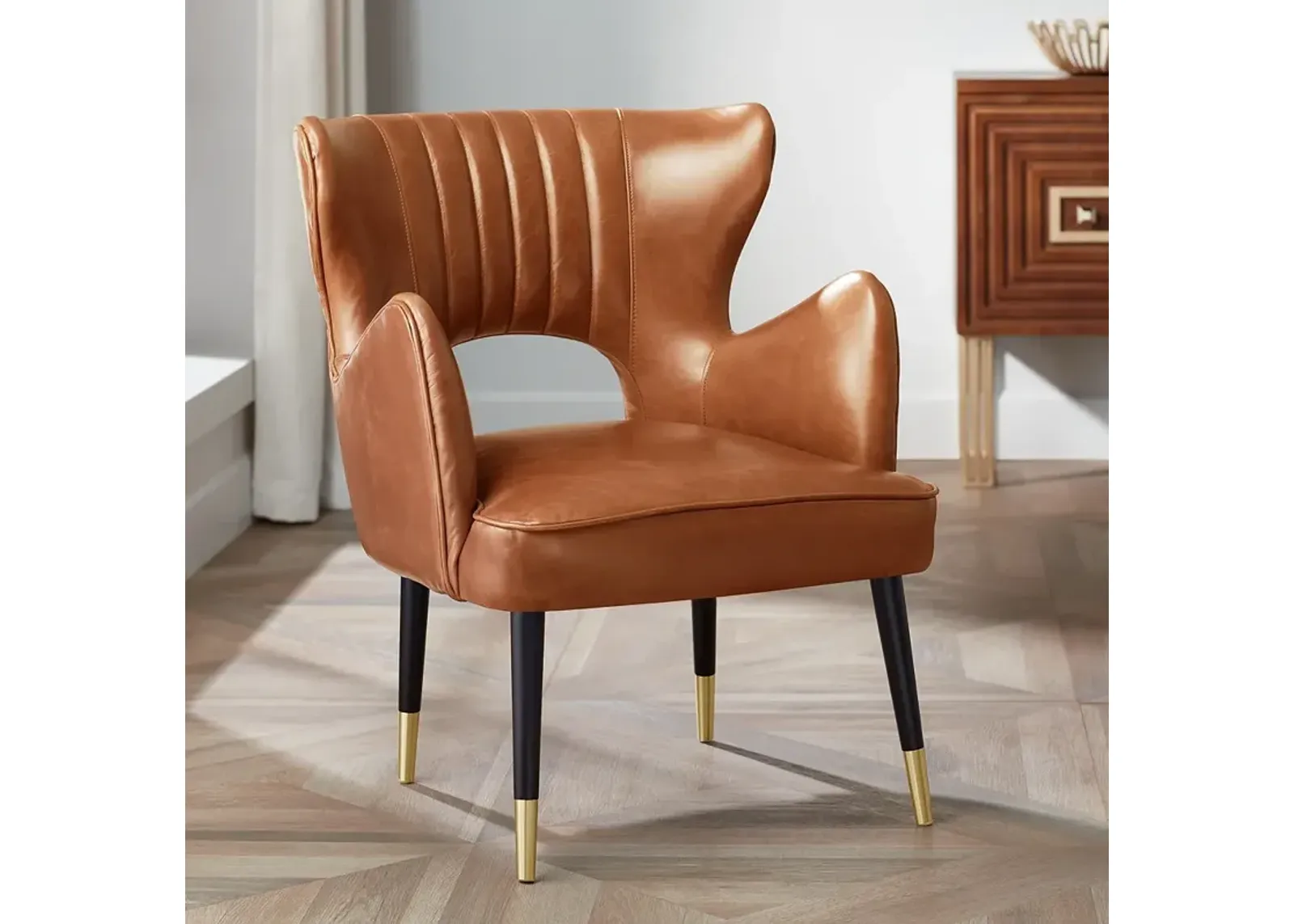 Mauro Retro Brown Leather Accent Chair