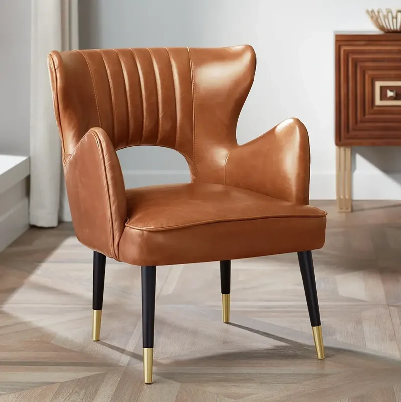 Mauro Retro Brown Leather Accent Chair