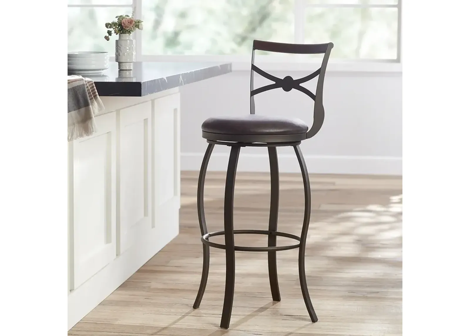 Haidar 25" Glitter Bronze Metal and Poplar Wood Swivel Counterstool