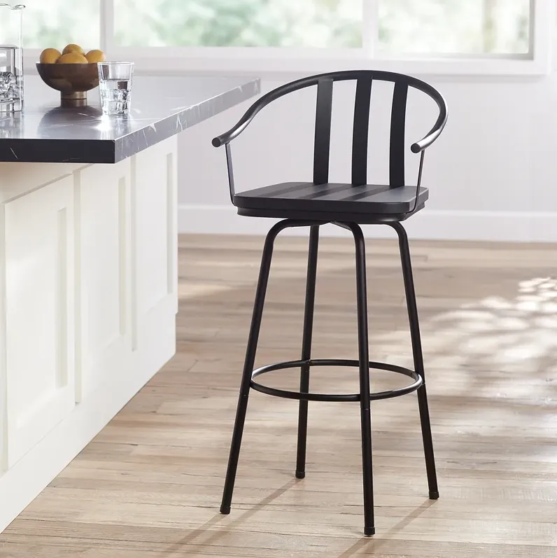 Lael 25 1/4" High Black Metal and Wood Swivel Counter Stool