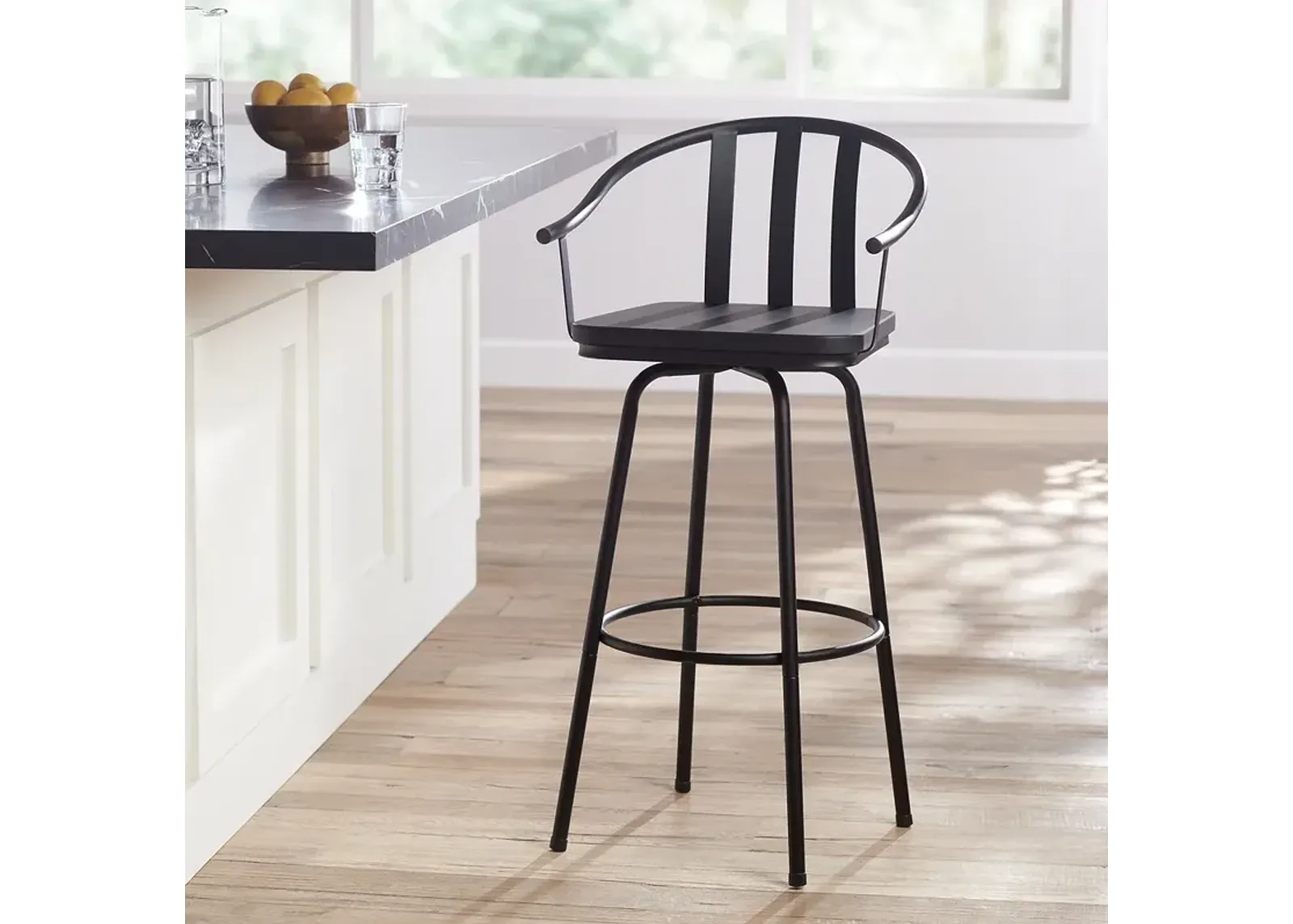 Lael 25 1/4" High Black Metal and Wood Swivel Counter Stool