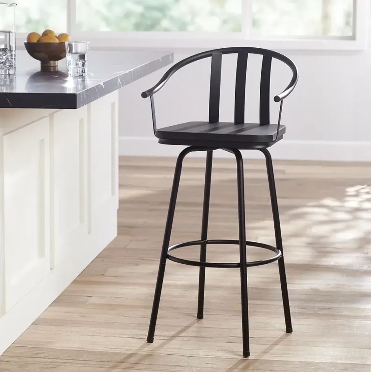 Elm Lane Lael 25 1/4" High Black Metal and Wood Swivel Counter Stool