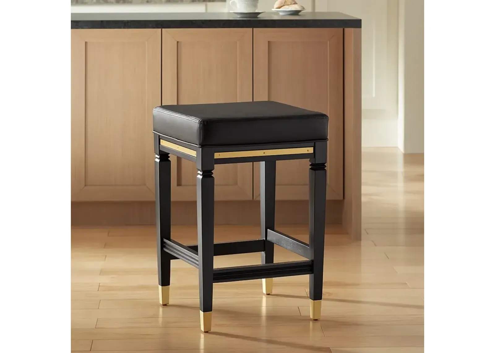 55 Downing Street Jaxon 26" High Black Faux Leather Counter Stool