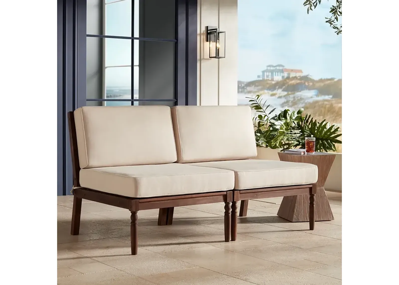 Napa Modular Natural Dark Oil Acacia Armless Loveseat