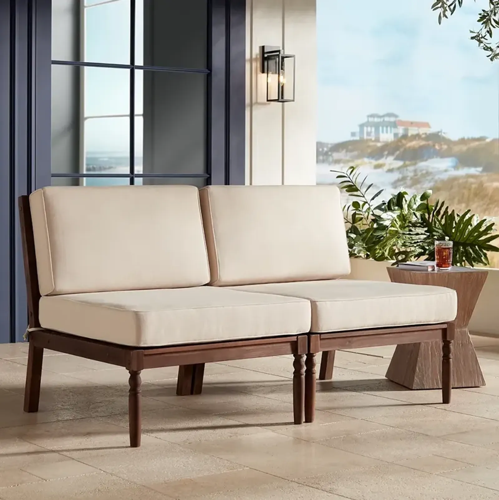 Napa Modular Natural Dark Oil Acacia Armless Loveseat