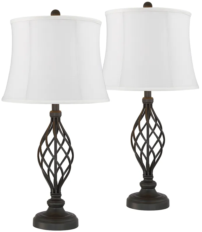 Franklin Iron Works Annie 28" White and Iron Scroll Lamps Set of 2