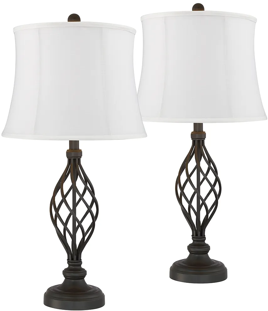 Annie Iron Scroll White Shade Table Lamps Set of 2