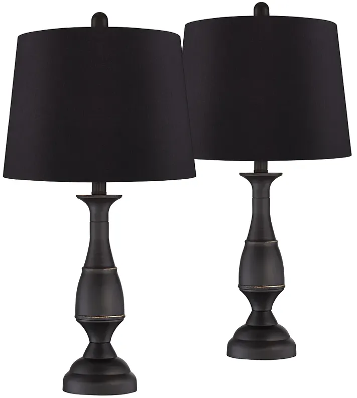 Regency Hill Ben 25" Dark Bronze Black Shade Table Lamps Set of 2