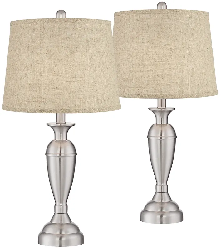 Regency Hill Blair 25" Brushed Nickel Burlap Table Lamps Set of 2