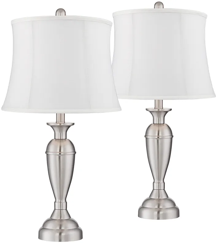 Regency Hill Blair 25" Brushed Nickel White Shade Table Lamps Set of 2