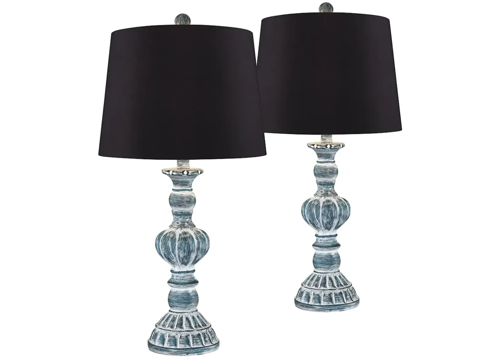 Regency Hill Tanya 26 1/2" Blue Wash Black Shade Table Lamps Set of 2