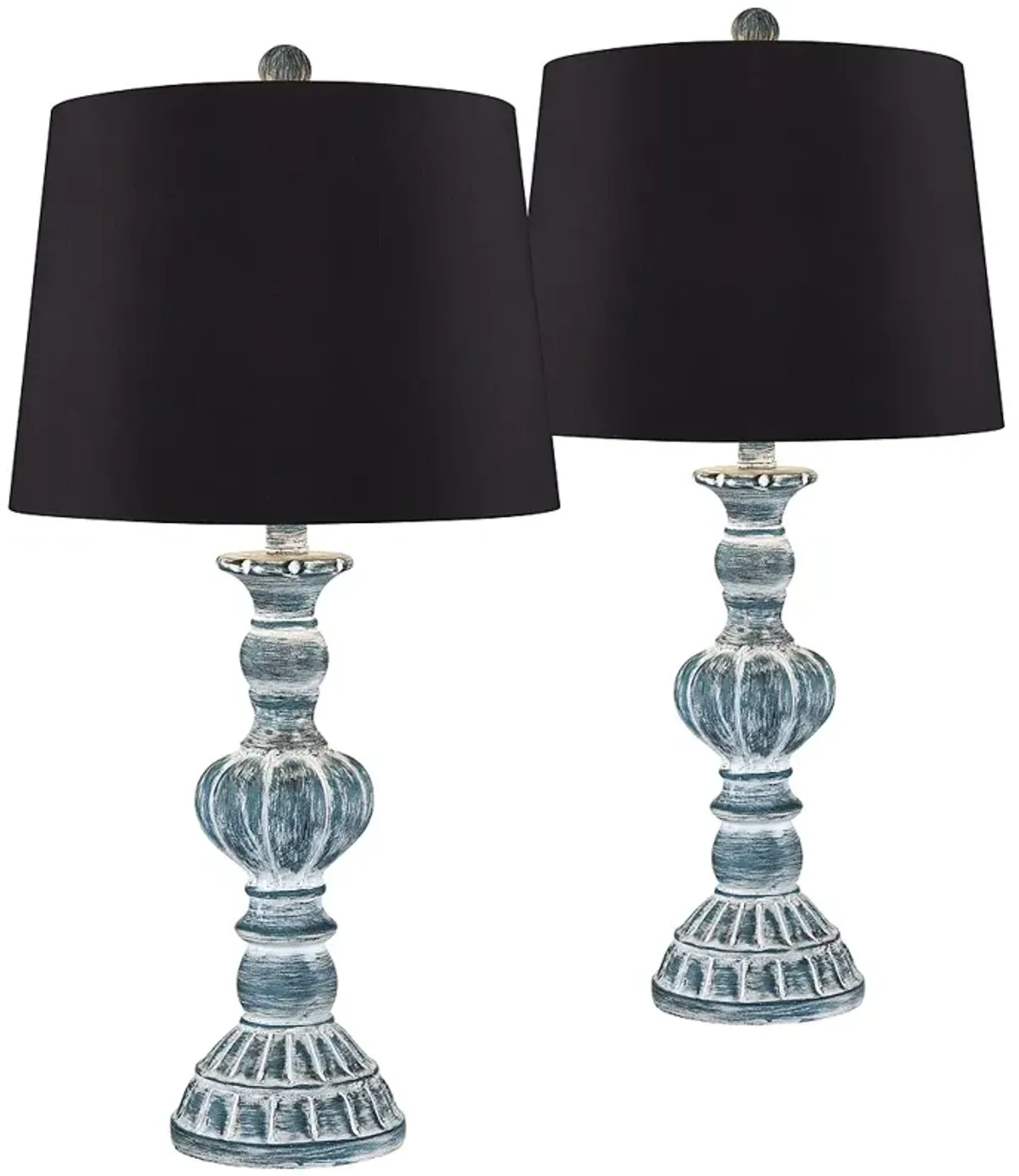 Regency Hill Tanya 26 1/2" Blue Wash Black Shade Table Lamps Set of 2