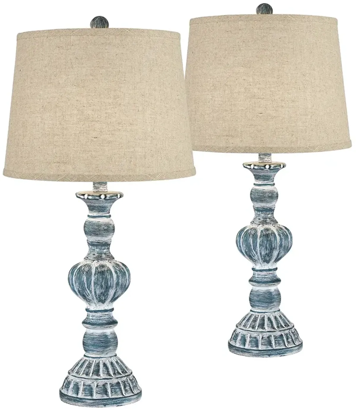 Regency Hill Tanya 26 1/2" Blue Wash Burlap Linen Table Lamps Set of 2