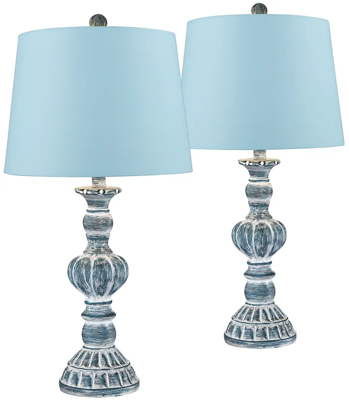 Regency Hill Tanya 26 1/2" Blue Wash Blue Shade Table Lamps Set of 2