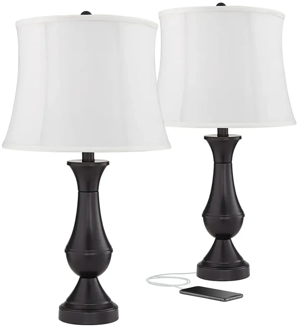 Regency Hill 25" White Shade USB LED Touch Table Lamps Set of 2