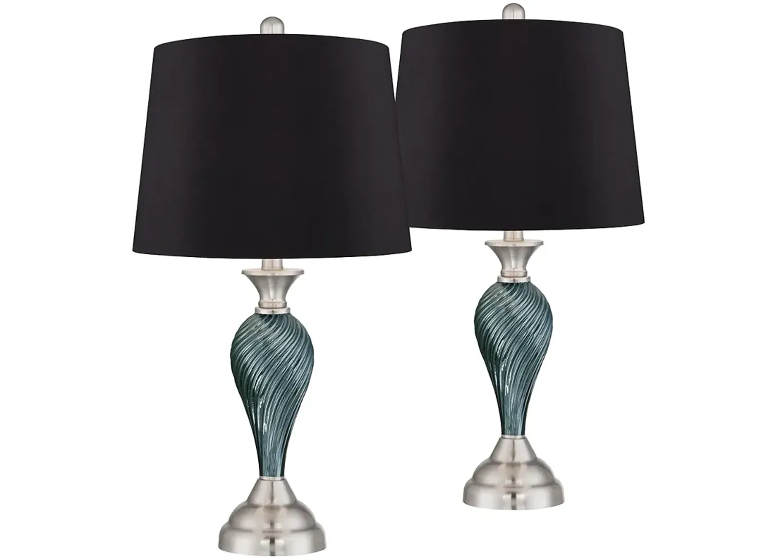 Arden Green-Blue Glass Twist Black Shade Table Lamps Set of 2