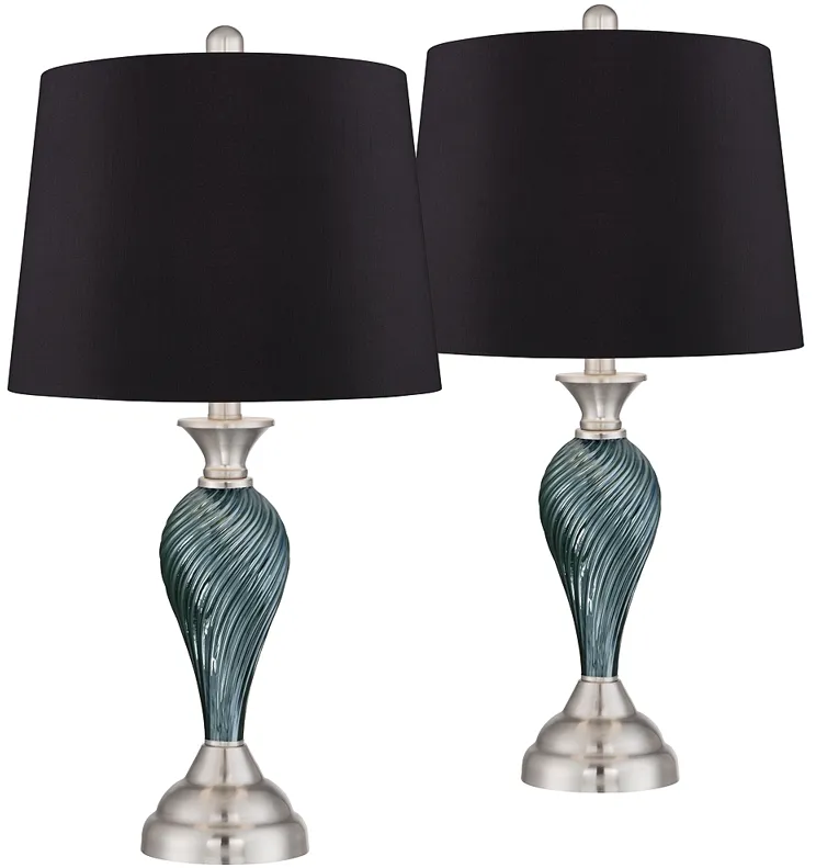 Arden Green-Blue Glass Twist Black Shade Table Lamps Set of 2