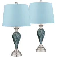 Regency Hill Arden Blue Shade Twist Glass Table Lamps Set of 2