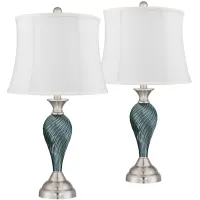 Arden Green-Blue Glass Twist White Shade Table Lamps Set of 2