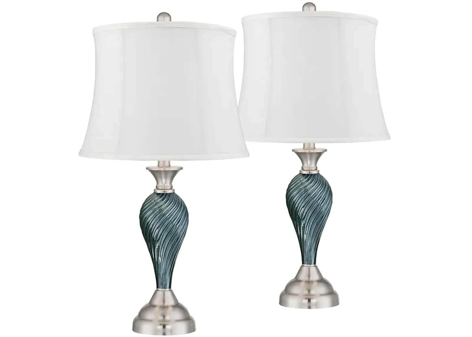 Arden Green-Blue Glass Twist White Shade Table Lamps Set of 2