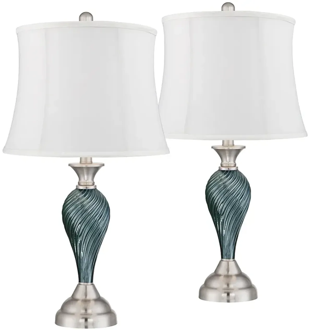 Regency Hill Arden 25" Glass Twist White Shade Table Lamps Set of 2