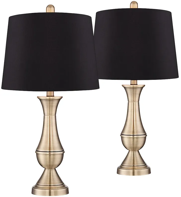 Becky Antique Brass Metal Black Shade Table Lamps Set of 2