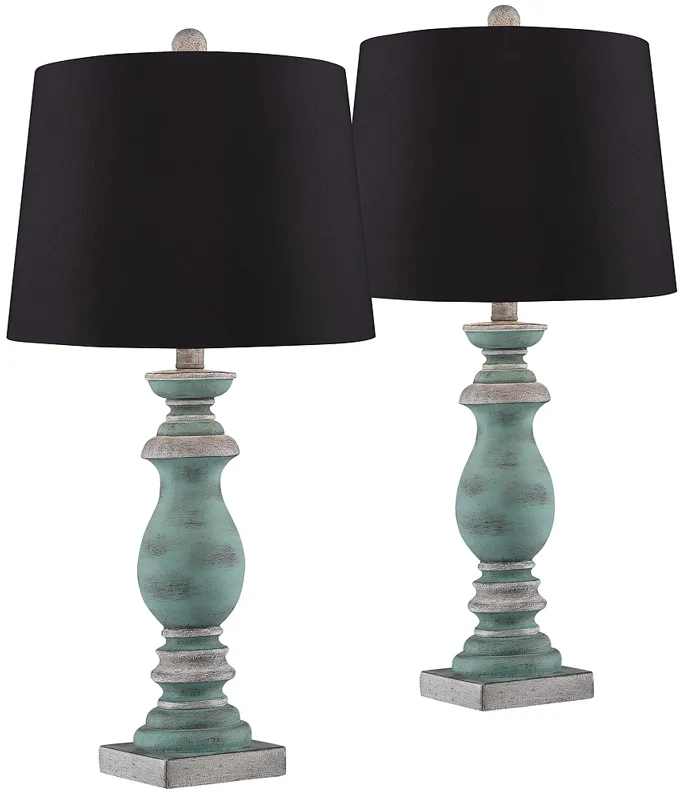 Patsy Blue-Gray Washed Black Shade Table Lamps Set of 2