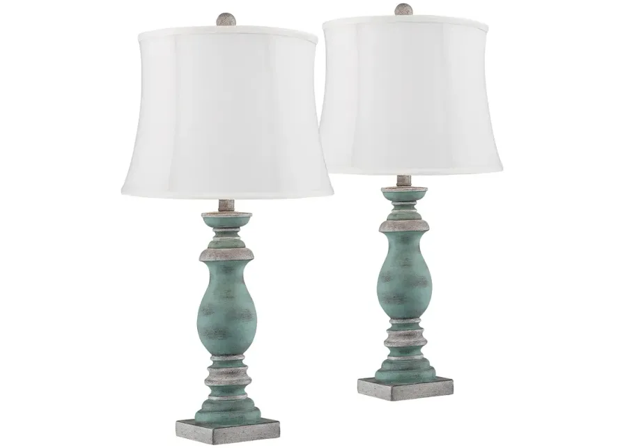 Patsy Blue-Gray Washed White Shade Table Lamps Set of 2