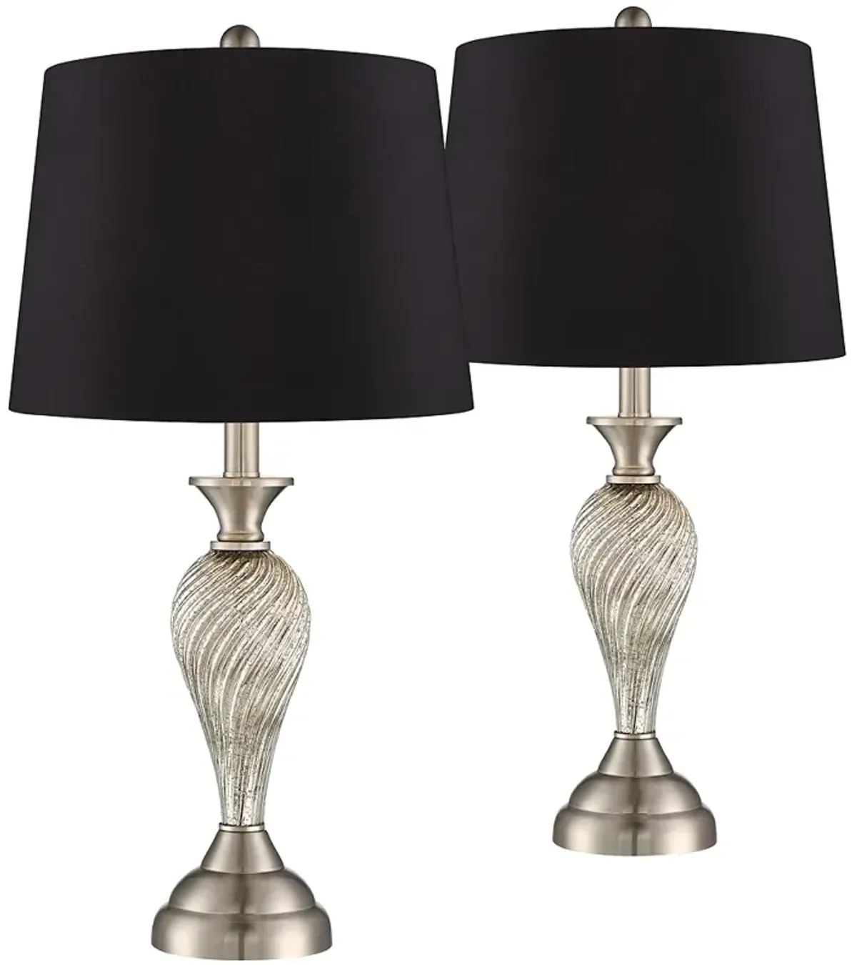 Arden Brushed Nickel Twist Black Shade Table Lamps Set of 2